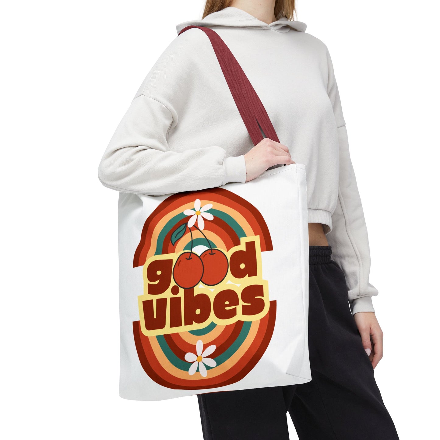 Good Vibes Retro Tote Bag, Chic Carryall, Perfect for Beach Days, Festivals, Everyday Use, Eco-Friendly Shopping