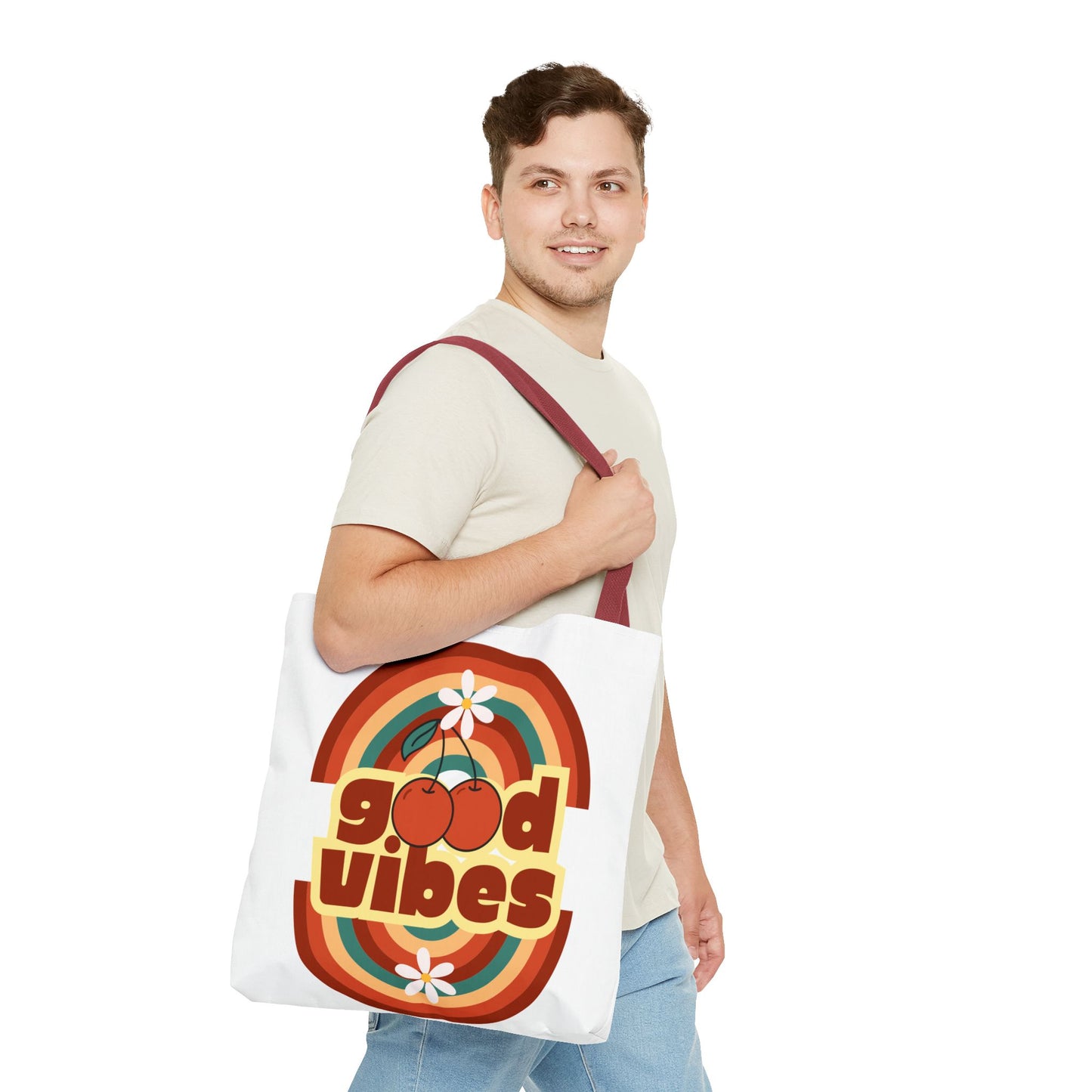 Good Vibes Retro Tote Bag, Chic Carryall, Perfect for Beach Days, Festivals, Everyday Use, Eco-Friendly Shopping